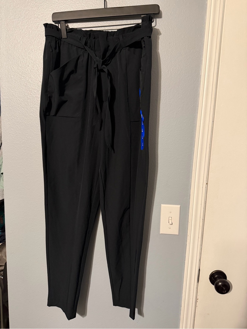 High-Rise Black Paperbag Trousers with Self-Tie Belt